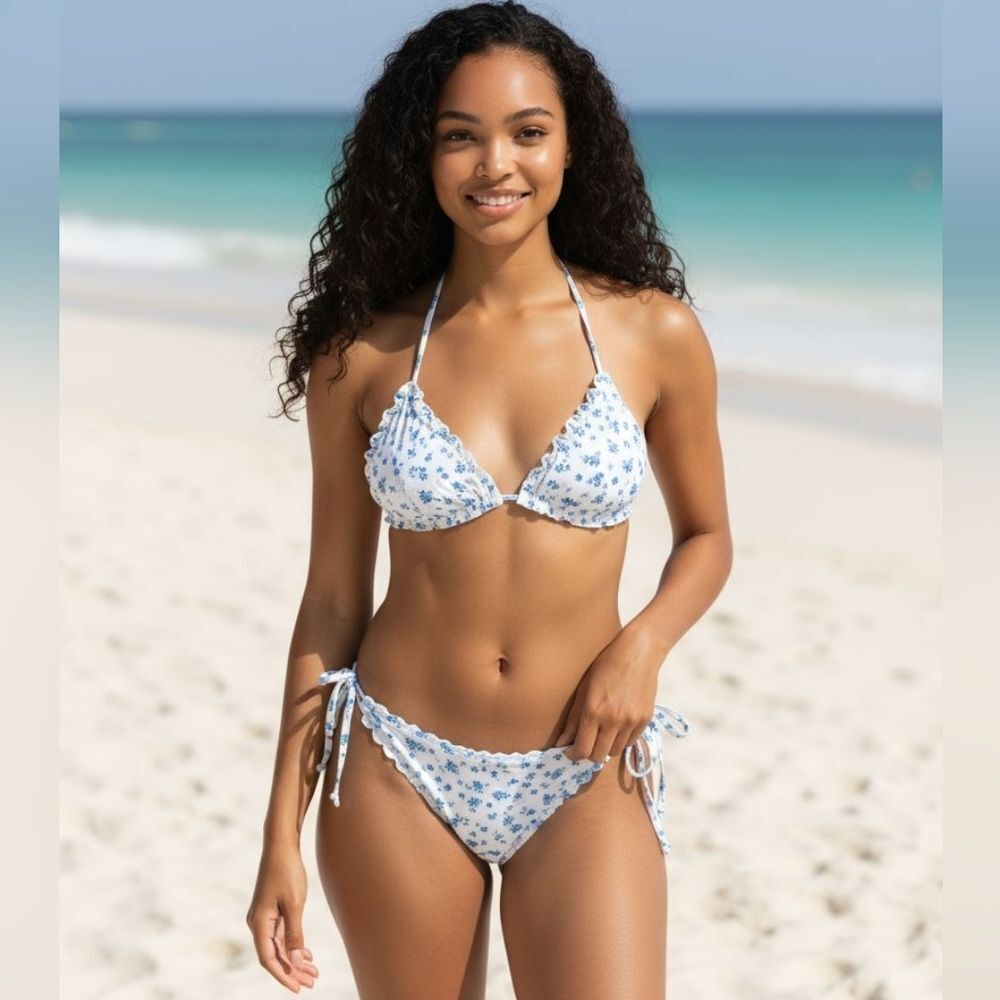 NEW- Wild Fable White and Blue Floral Bikini